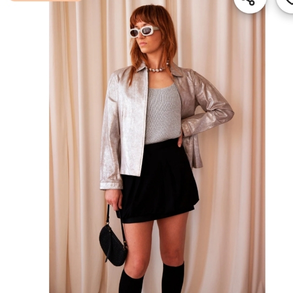 Chico's Jackets & Blazers - Vintage Silver Metallic leather Jacket with Black .Pit To Pit 22"Lenght 23"